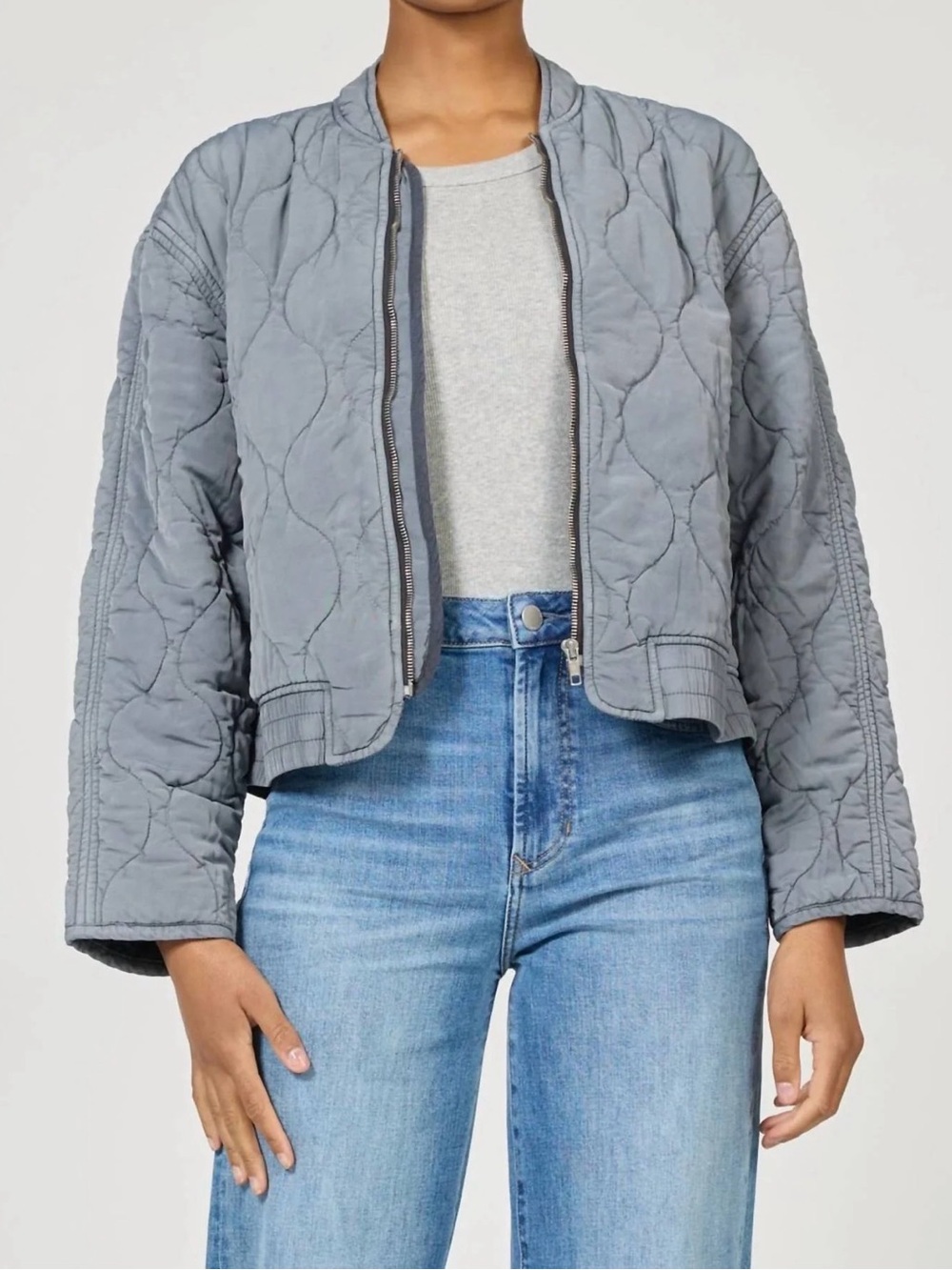Dear John Quilted Bomber Jacket in Slate Gray